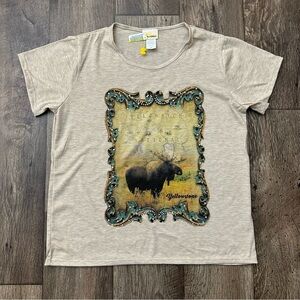 Sunshirt Yellowstone National Park Rhinestones T-shirt Women’s Size S Beige